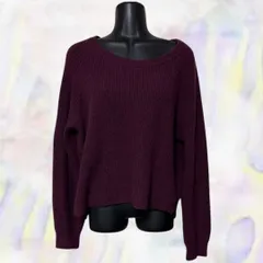 thiE　シー　セーター　パープル　レディース　ニット　長袖　シンプル　定番　ラグラン　丸首　襟ぐり広め　リブ編み　伸縮性有　無地