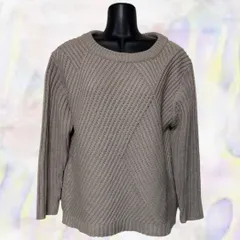 LEPSIM　レプシィム　セーター　ベージュ　レディース　伸縮性有　ニット　七分袖　ブロック柄　リブ編み　ベーシック　定番