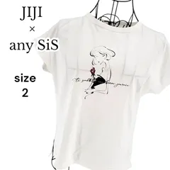【美品】JIJI × any SiS  エニィスィス イラストフレンチスリーブ Tシャツ サイズ2 ホワイト ビーズ 上品 プリント