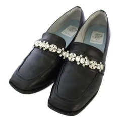 エマ フランシス EMMA FRANCIS ビジュー パンプス シューズ レザー スクエアトゥ 24.5cm 黒 /TK