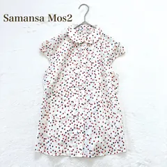 サマンサモスモス　半袖ブラウス ドット柄 総柄　丸襟 M 綿　カジュアル