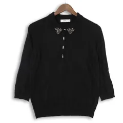 ZARA ザラ 秋冬 ラインストーン★ ウール混 7分袖 ニット ポロ セーター プルオーバー Sz.M レディース 黒