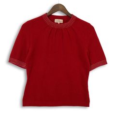 TRUSSARDI トラサルディ 秋冬 カシミヤ100％★ ステッチ 半袖 クルーネック ニット セーター Sz.40 レディース 赤