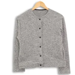 MUJI 無印良品 秋冬 裏起毛★ クルーネック ニット カーディガン 羽織り Sz.S レディース グレー
