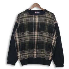 CHAPS チャップス ラルフローレン 秋冬 ウール100％★ チェック切替 クルーネック ニット セーター Sz.L メンズ 紺 ネイビー