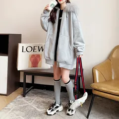 レディース フーディー ジップアップ アウター 冬用 コート 防寒 暖かい 厚手 ゆったり 韓国風 カジュアル おしゃれ 新作 通勤 かわいい シルエット ブラッシュド トリム ファッション 断熱 羽織り 上着