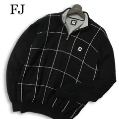 FJ FOOT JOY フットジョイ ゴルフ 秋冬 ウール100%★ チェック ハーフジップ セーター ニット Sz.XL メンズ 黒 大きいサイズ