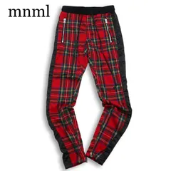 mnml ミニマル 通年 ストレッチ★ タータンチェック サイドライン 裾ジップ イージー スキニー パンツ Sz.XS メンズ