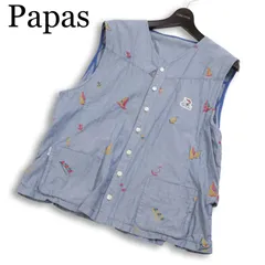 Papas パパス 通年★ マリン柄 刺繍 総柄 ロゴワッペン ベスト Sz.52 メンズ 大きいサイズ 日本製のサムネイル