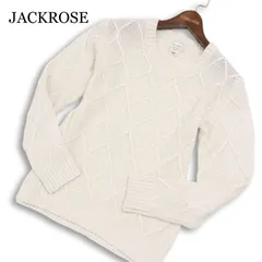 Luv maison JACKROSE ジャックローズ ウール混★ ケーブル編み Vネック セーター ニット Sz.M メンズ 白のサムネイル