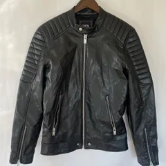 【美品】ZARA メンズ　シングル　ライダース　レザー　フェイクレザー　ジャケット　M  ブラック　コットン　肩　ショルダープロテクターデザイン