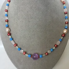 淡水本真珠★天然石★アメジスト★パールネックレス★ハンドメイド★ファッション★デザイン★ネックレス