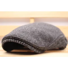 ハンチング帽子 無地 チェック柄切り替え ウール混 キャップ 帽子 56cm~59cm メンズ ・レディース GY 秋冬 HC287-4