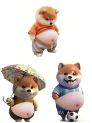 おなかぷにぷにシール かわいい ぷくぷく 柴犬 ステッカー 3D マシュマロ 3点セット