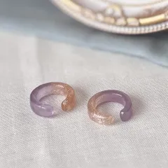 パープル ゴールド ツートンカラー イヤーカフ 2way ラメ 丸 かわいい 紫 【640】