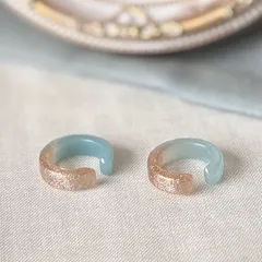 ブルー ゴールド ツートンカラー イヤーカフ 2way ラメ 丸 かわいい 青 水色 【641】