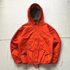 ～00s　archive　mont-bell　モンベル　1101242　パウダーライトパーカ　短丈　中綿ナイロンジャケット　マウンテンパーカー　忍者フード　フルジップアップ　ロゴ刺繍　裾ドローコード　ギミック　オレンジ　M　powder light parka