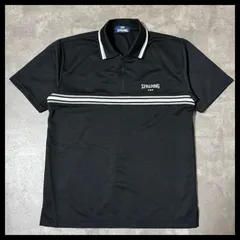 SPALDING ハーフジップ ポロシャツ 刺繍ロゴ ラインデザイン ブラック M 古着