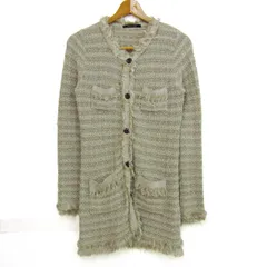 メイソングレイ ニットコート ロングカーディガン フリンジ アウター ラメ 日本製 レディース 2サイズ 茶×ベージュ MAYSON GREY 【中古】