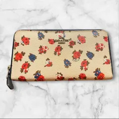 COACH コーチ 花柄 フローラル 長財布 ラウンドファスナー ベージュ系