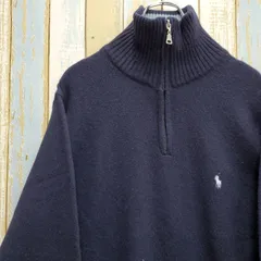 HA210☆ポロバイラルフローレン☆ハーフジップニットセーター☆刺繍ロゴ☆紺☆M