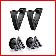 Yesallwas ピアス メンズ 三角 黒 4個 セットボディピアス フープ イヤリング ステンレス製 片耳/両耳/軟骨 メンズ レディース ユニセックス 男女兼用 ブラック (黒)
