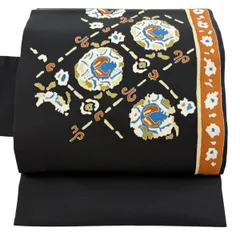 名古屋帯 優品 幾何学 金彩 黒 正絹 【中古】