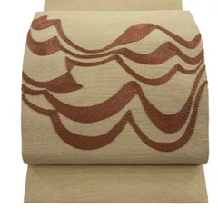 【美品】 名古屋帯 優品 幾何学 ベージュ 正絹 【中古】