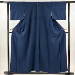 【美品】 色無地 身丈156cm 裄丈62.5cm S 袷 地紋 紺色 正絹 優品 一つ紋 【中古】
