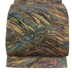 【美品】 袋帯 秀品 落款 波頭 箔 ぼかし 紫 全通 正絹 【中古】