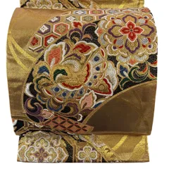 【美品】 袋帯 秀品 蝶 華文 唐織 金糸 金色 六通 正絹 【中古】