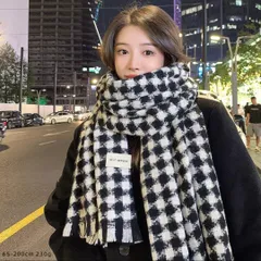 チェック マフラー 大判 ストール モノトーン ブラック ホワイト レディース