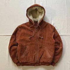 90s　vintage　ヴィンテージ古着　スウェードレザー　牛本革　裏ボア　フード付　肉厚　パーカー型　短丈フルジップアップジャケット　ブラウン　M　Y2K　アメカジ　C-BOY　グランジ　cow leather parka silhouette jacket