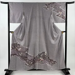 【美品】 訪問着 身丈158.5cm 裄丈64cm M 袷 辻が花 松川菱 染め分け 灰紫 正絹 秀品 【中古】