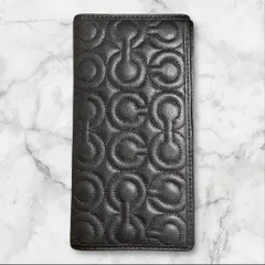 COACH コーチ 薄型 長財布 ブラック キルティング ピンク内側 レザー