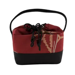 【美品】 和装バッグ 優品 カジュアル 桜 菊 金彩 えんじ色 正絹 和装小物  【中古】