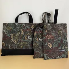 入園入学準備　りんりんのハンドメイド　レッスンバッグ　上履き入れ　お着替え袋　和柄　ドラゴン