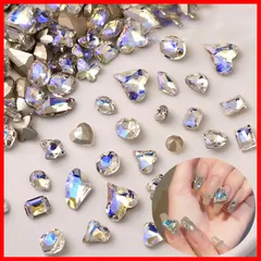 50個セット ネイル ガラスストーン オーロラ色 30個 2種類 ネイルストーン ハート+20個 9種類 ネイルパーツ ハートストーン 輝くそして透明な ネイルクリスタル 大きい ラインストーン ネイルストーン ダイヤモンド ネイルパーツ ジェムラインストーン