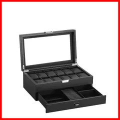 腕時計収納ケース アクセサリー 収納 時計ケース 12本 時計 収納ボックス 2段式 高級 ウォッチ 収納ケース コレクションケース PUレザー製… (12本 2段式-炭素繊維)