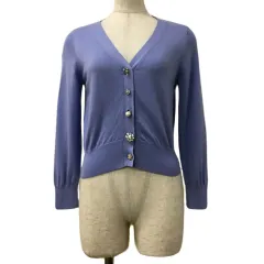 スナイデル SNIDEL カーディガン ニット Vネック ショート丈 無地 ビジュー 七分袖 F 水色 紫 パープル