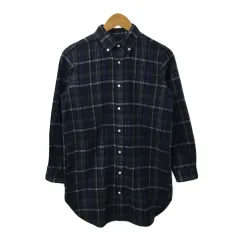 ジムフレックス Gymphlex シャツ ネルシャツ ロング丈 ボタンダウン チェック 長袖 14 紺 緑 ネイビー グリーン