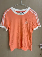 アディダス オレンジ色 3本線 半袖 Tシャツ M