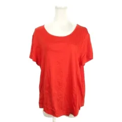 インディヴィ INDIVI カットソー 44 赤 レッド 切替 ラウンドネック 半袖 ヘム アシンメトリー /MN28 ■GY58