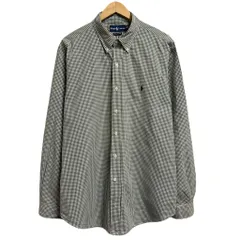 Ralph Lauren ラルフローレン CLASSIC FIT ボタンダウンシャツ コットンシャツ チェック柄 長袖シャツ ワンポイントロゴ 刺繍 カーキ×白 XLサイズ No.M139