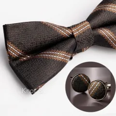 蝶ネクタイ ポケットチーフ カフス 3点セット |ストライプ柄 メンズ フォーマル スーツ ネクタイ ベージュ ブラウン ネイビー のスーツと相性◎