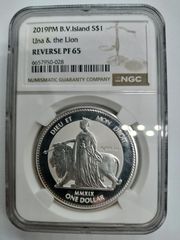 イギリス領ヴァージン諸島 2019年 ウナとライオン 2oz銀貨 PF 67