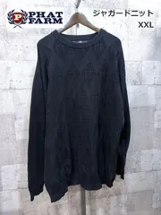 90'S-00'S PHAT FARM ジャガード アクリル X コットンニット 黒 XXL ファットファーム B系 ヒップホップ セーターのサムネイル