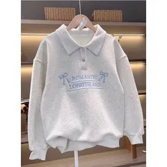 【薄手・裏起毛2タイプ】キッズ トレーナー ガールズ 子供服 長袖トップス  スウェットシャツ POLO襟 普段着 レイヤード風 春秋 120cm 130cm 140cm 150cm 160cm 浅灰色 運動着