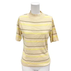 自由区 オンワード樫山 ニットトップス 38 黄 イエロー ボーダー柄 モックネック 半袖 /TZ ■GY60