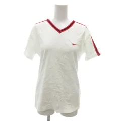 ナイキ NIKE タグ付き Tシャツ カットソー L 白 ホワイト 赤 レッド Vネック ロゴ刺繍 半袖 ラインデザイン /KR ■GY60